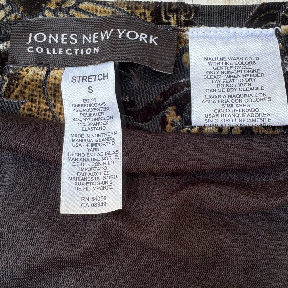 Jones‎ New York MIDI Skirt S Black Gold Burnout Velvet Damask Elegant Goth Glam - Picture 6 of 6